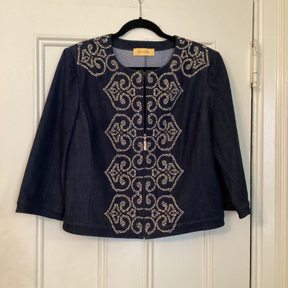 St John Demin  zip up Jacket with gold embellishments - size medium